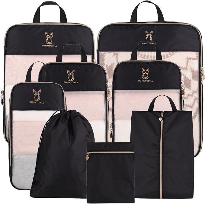 See Through Expandable Compression Packing Cubes, Mesh Travel Packing Cubes for Suitcases, Lightweight Organizers Bag Set for