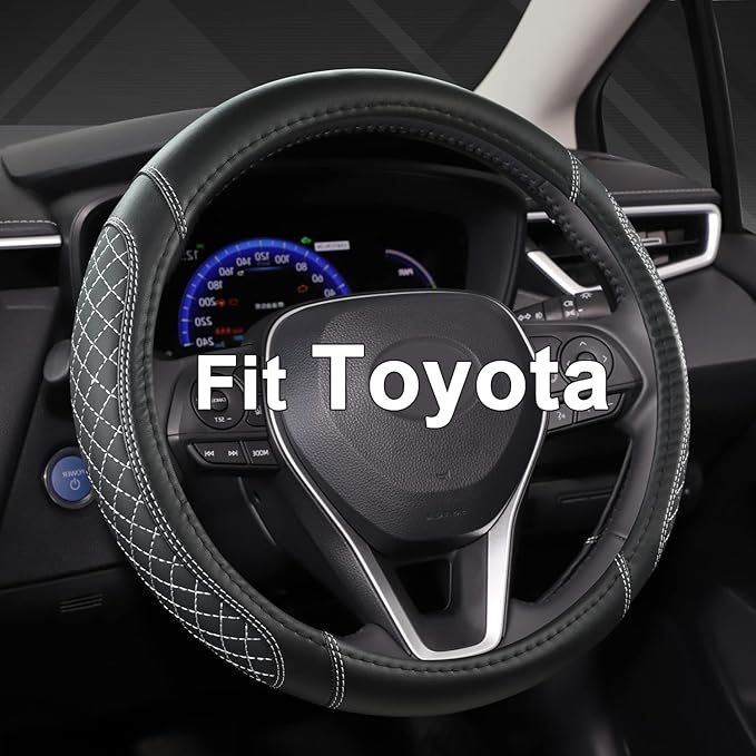 West Llama Customized Auto Car Steering Wheel Cover for Toyota Rav4 Corolla Camry Highlander (Diamond Quilted-Black+Gray-Stan