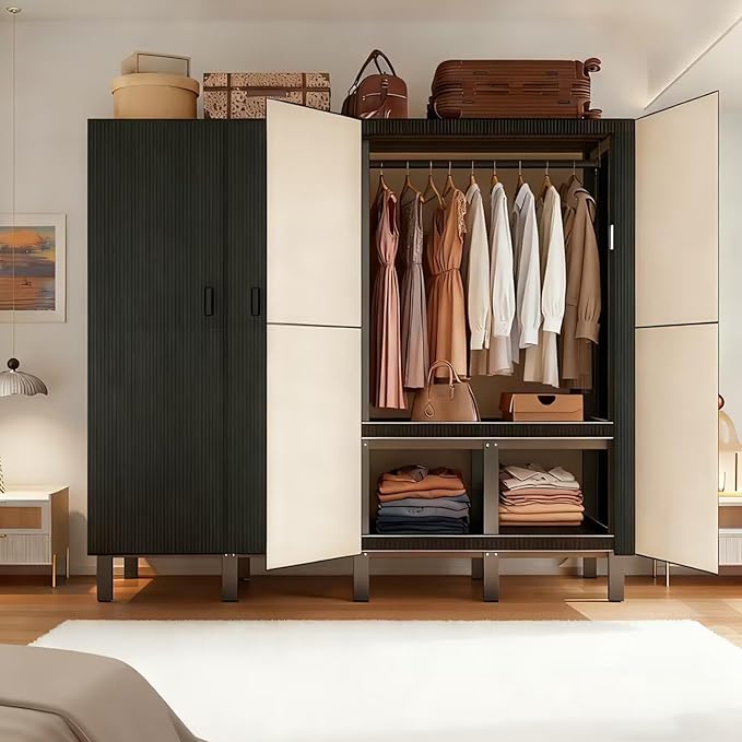 Freestanding Heavy Duty Wardrobe Closet with Magnetic Door, Portable Metal Closets, Foldable Wardrobecloset Organizers and St