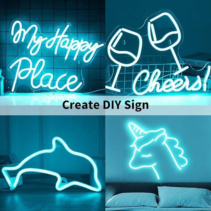 iNextStation 12V Ice Blue LED Strip Lights 16.4FT, Flexible Silicone Neon Rope Light with Power Adapter, Waterproof, Cuttable, Dimmable & Linkable, LED Lights Strip for Bedroom, Kitchen(with Plug)