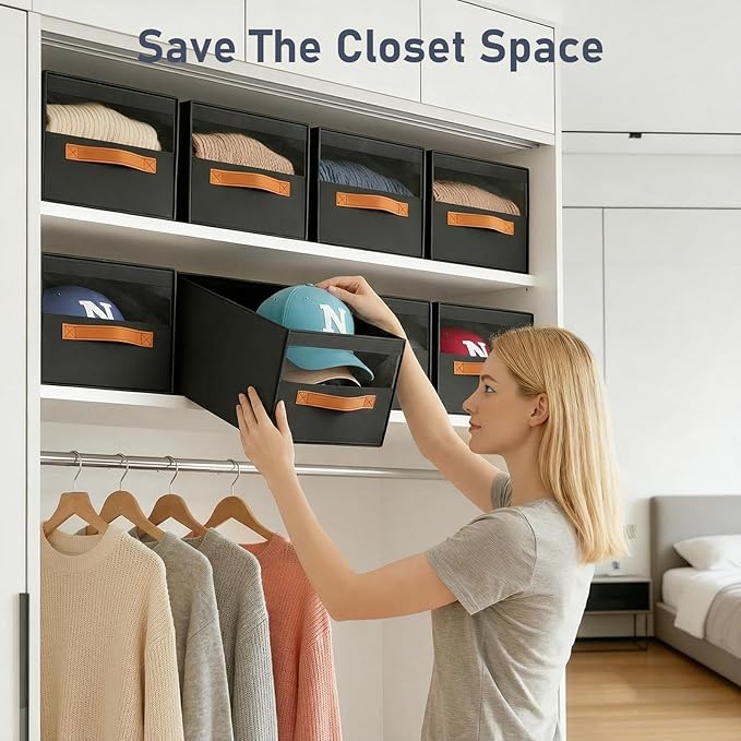 DIMJ Closet Organizers and Storage - Fabric Bins with Drawers for Closet Foldable Clothes Organizers with Clear Window, Stack