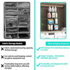 HapiRm Hanging Closet Organizer Storage - 4 Tier Metal Stackable Hanging Closet Shelves with Dividers and S Hooks, Foldable C