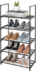 Metal Shoe Rack,Upgrade 5-Tier Stackable Shoe Stand,Narrow Shoe Storage Shelf for Shoes,Boots Entryway and Closet Hallway (wi