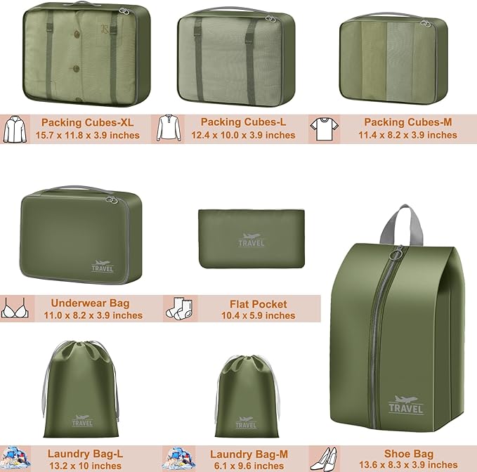Packing Cubes for Travel - 8 Set Luggage Organizer Bags for Family, Mesh Breathable Packing Cubes for Suitcases Durable Trave