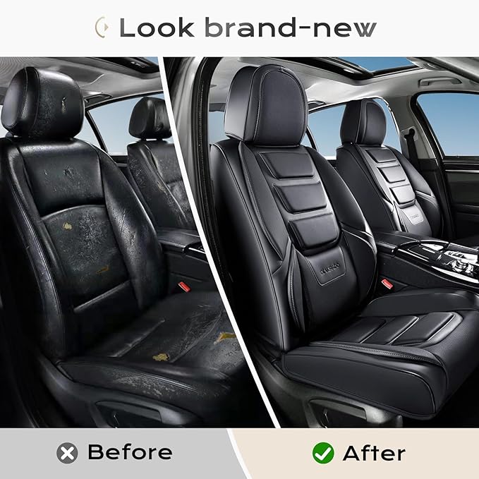 Coverado Car Seat Covers Full Set, Seat Covers for Cars, Front Seat Covers and Back Seat Cover Waterproof Leather Automotive 