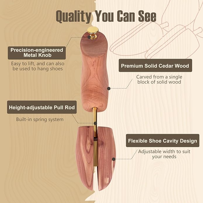 Cedar Boot Trees for Men&Women-Boot Shaper, Natural Aromatic Cedar Wood, Durable Metal Components-Extend Boot Lifespan
