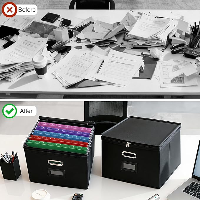 8 Pack File Organizer Boxes with Lids, Collapsible Document Storage Bin with Mesh Pockets & Zipper, Fits Letter/Legal Size Fo