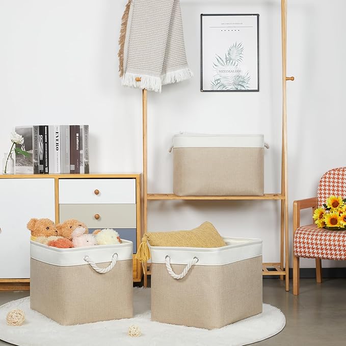 Bidtakay Large Storage Baskets for Organizing Fabric Closet Organizers Storage Bins with Handles 3-Pack 16x11.8x11.8 Inch Col