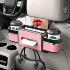 Multifunctional Car Seat Back Organizer Box with Drink Cup Holder, Makeup Mirror, Tissue Box& Hooks for Car Seat Back, New Upgrade Car Headrest Backseat Organizer Suitability for Wife, Girlfriend