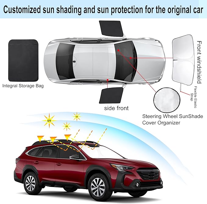 3PCS Car Window Shades Front Windshield Sun Shade Foldable Window Shade Custom Fit for Subaru Outback 2021-2024 Accessories Car Shades for Front Windows Anti-UV Rays Block Heat