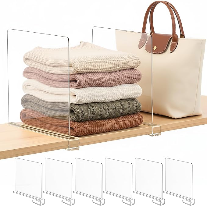 SortNStore Shelf Dividers Purse Organizer for Closet: 11-inch Tall(Extra Tall) Acrylic Sweater Organizer - Upgraded Extra Hei