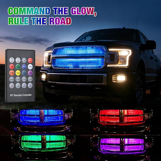 Nilight 4Pcs 12inch LED Grille Lights 72 LEDs RGB Multi Color Exterior Lighting Kit with Sound Active Function and Wireless Remote Control for Cars Van SUV Truck