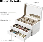 Meangood Jewelry Box Organizer for Women, 3 Layer Large Jewelry Storage Case, Rustic Wooden Jewelry Box with Mirror & Ring Tr