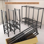 Portable Foldable Wardrobe Closet, Grey Heavy Duty Garment Rack with Fabric Cover and 2 Hanging Rods, 50cm Large Capacity Ext