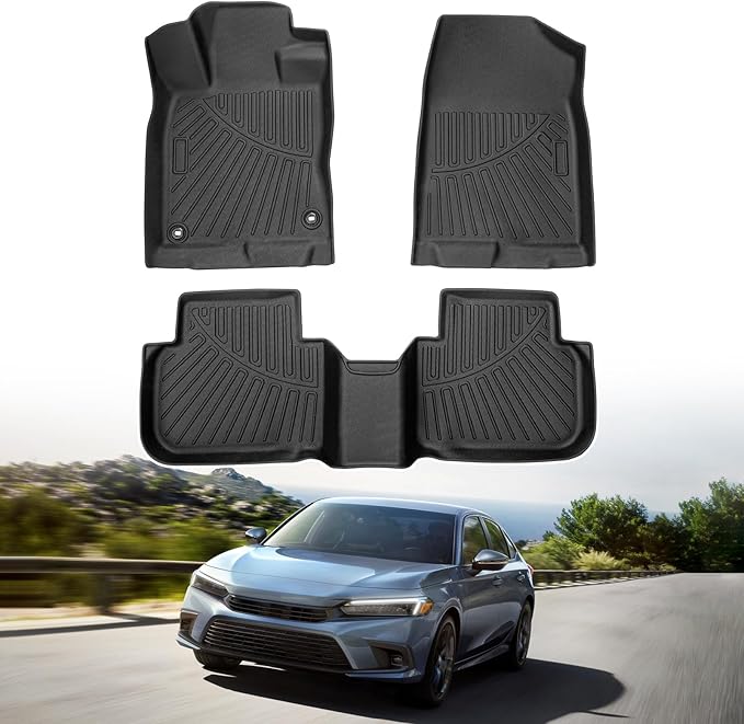 Powerty Floor Mats for 2022-2025 2026 Honda Civic Sedan/Hatchback/Sport/2023-2025 Acura Integra Accessories All Weather Floor Liner 3D TPE 1st & 2nd Row Floor Mat Heavy-Duty Floor Liners