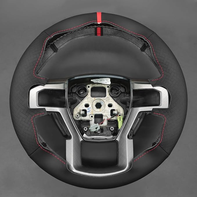 MEWANT DIY Black Smooth Woven Embossed Faux Leather Steering Wheel Cover for Ford F150 F250 F350 Expedition 2018-2021