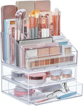 STORi Chloe Stackable Makeup Holder & Drawer Organizer Set, Clear, BPA-Free Plastic, Made in USA, Organize Brushes, Cosmetics