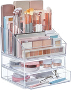 STORi Chloe Stackable Makeup Holder & Drawer Organizer Set, Clear, BPA-Free Plastic, Made in USA, Organize Brushes, Cosmetics