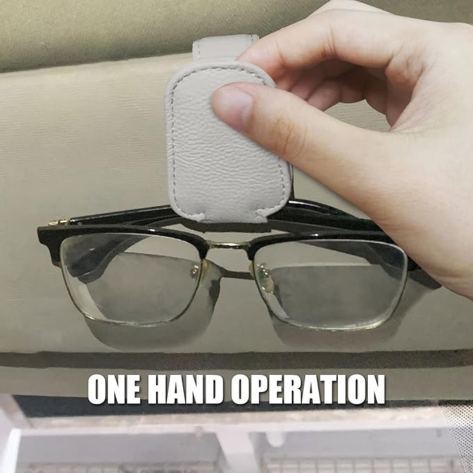 2 Pack Leather Car Visor Sunglass Holder, Magnetic Leather Glasses Eyeglass Hanger Clip for Car, Sunglass Clip Glasses Holder for Car Visor (Gray)