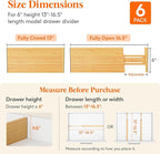 Lifewit 6" High 6 Pack Bamboo Drawer Dividers 33-42cm/13-16.5" Adjustable Wooden Drawer Organizer for Clothes/Utensils, Expan