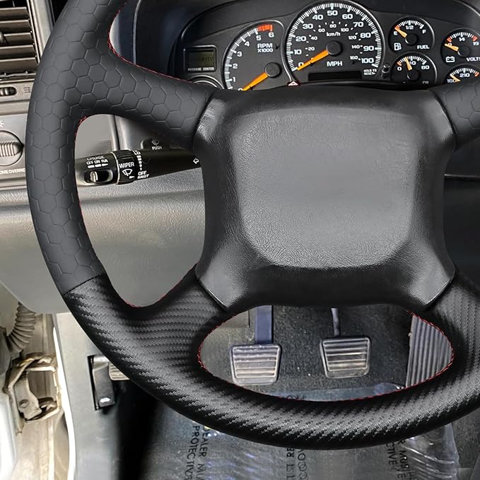 MEWANT DIY Steering Wheel Cover for Chevy Silverado 1500 Astro Blazer C/K Made of PU Carbon Fiber Embossed Faux Leather