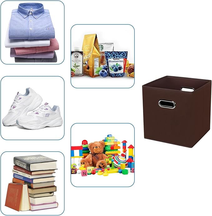 Black Fabric Cubby Storage Bins,13x13x13 Inches ,Cube Organizer Bin Foldable Storage Boxes with Dual Handles Fabric Organizer