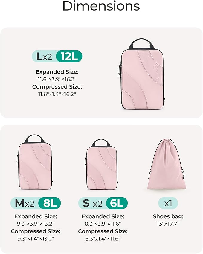 BAGSMART Compression Packing Cubes, 6 Set/4 Set/2 Set Travel Packing Cubes for Carry on Suitcases, Compression Suitcase Organ