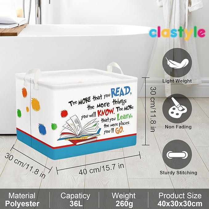 Clastyle Collapsible Back to School Reading Book Storage Basket Dr Quotes Book Organizer for Nursery Room Classroom Library R