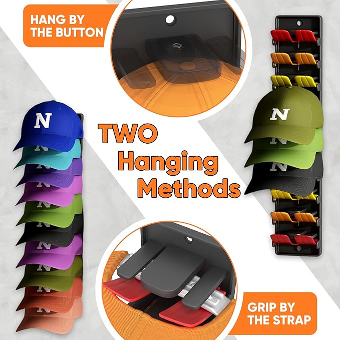 Hat Organizer for Baseball Caps 2 Pack, Wall Mounted Hat Rack Holds Up to 20 Hats, Cap Holder Display for Door & Closet, Hat 