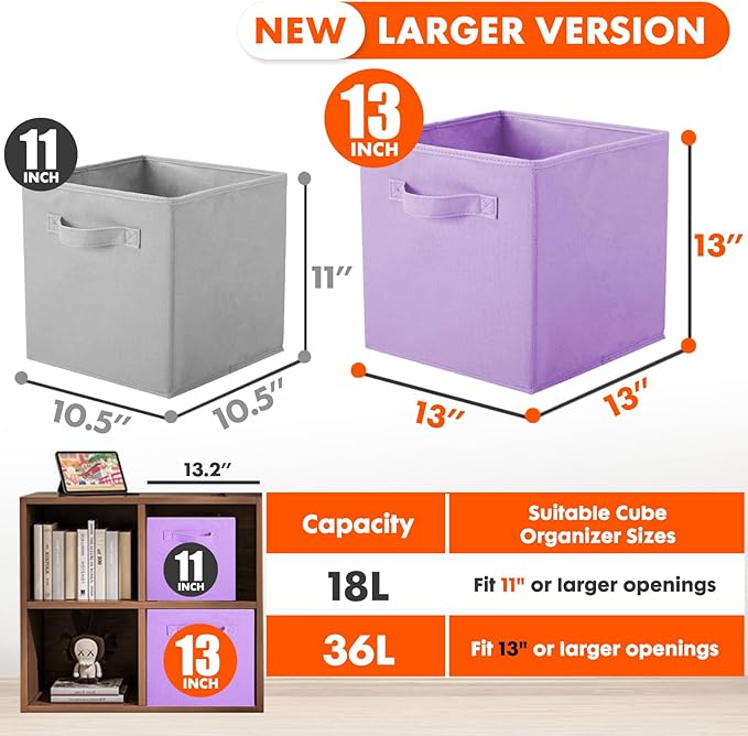 ShellKingdom Storage Bins, Foldable Fabric Storage Cubes And Cloth Organizer Drawer For Closet And Toys, 13 X 13 X 13 INCH, 8