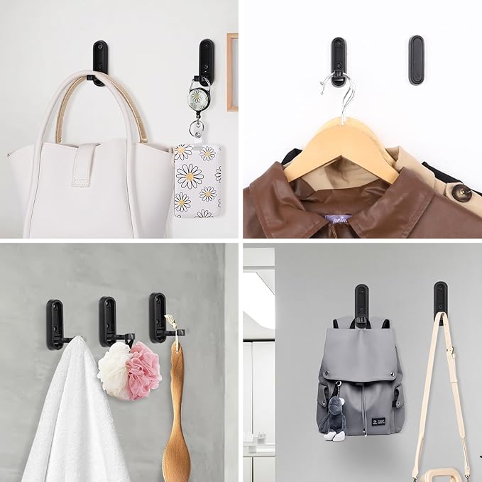 Dntorx Folding Coat Hooks, 6 Pcs Foldable Black Wall Hooks Heavy Duty Foldable Hook Bathroom Towel Hooks Robe Hooks Wall Moun
