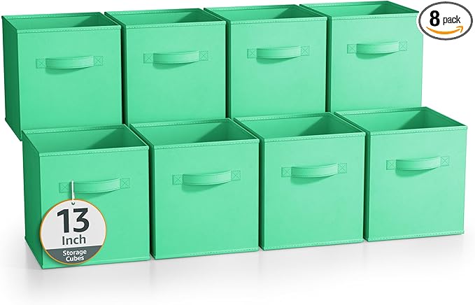 Sorbus 13 Inch Storage Bins - Sturdy Collapsible Fabric Storage Cubes with Handle - 8 Foldable Baskets for Organizing Clothes