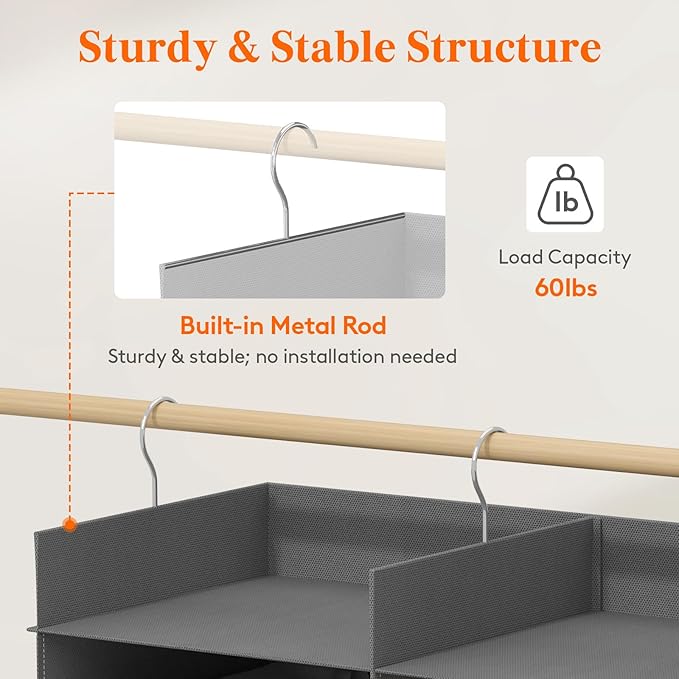 Lifewit Dual-Row 6 Tier Hanging Closet Organizer and Storage, Wide Clothes Storage Shelves with 3 Sturdy Hooks for Clothing O