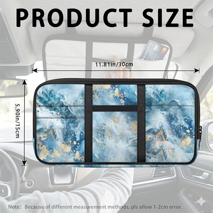 Blue Marble Car Sun Visor Organizer Auto Interior Accessories Car Storage with Card Holders Multi-Pocket Visor Organizer Storage for Car/SUV/Truck with Pockets Easy to Clean