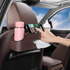 Car Seat Back Organizer - Stylish & Functional Storage for Family Adventures - Cup Holders, Tissue Box & Hooks - Perfect for Kids, Road Trips & Travel (Brown)