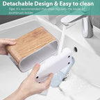 Boperzi Toothbrush and Toothpaste Holder Wood Grain for Bathroom Countertop with Adjustable Dividers, Toothpaste Caddy Organi