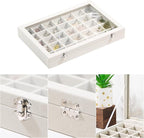 Coward Ring Earring Jewelry Organizer Box, 35 Grids Dustproof Display Holder Case, Beige Velvet Jewelry Bead Display Tray Cas