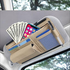 JEYODA Car Sun Visor Organizer Auto Car Visor Pocket and Interior Accessories Car Storage Organizer with Multi-Pocket Net Zippers (Style 2-Beige) 1942