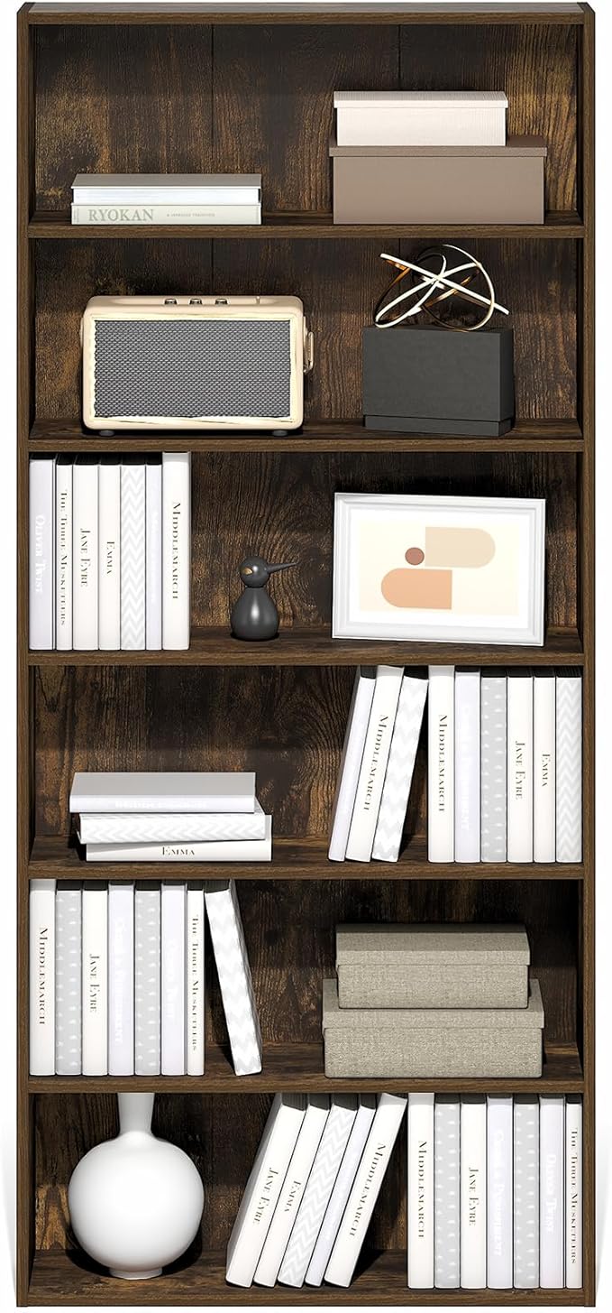 Furinno Basic Book Shelf, 6-Tier Bookcase with Open Shelf, Bookshelf, Cube Storage Organizer, 7 x 24 x 53, for Living Room, B