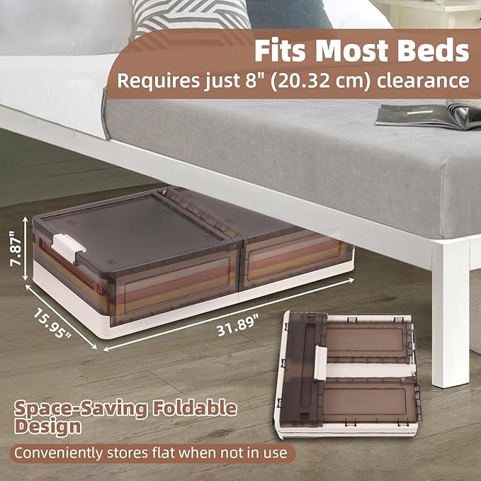 FAHKNS 2 Pack Under Bed Storage with Wheels, 17.2Gal Stackable Under Bed Storage Containers with Lids, Plastic Collapsible Or