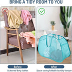 Seiritex Mesh Popup Laundry Hamper 2 Compartment, Collapsible Laundry Sorter Basket Foldable Hamper for Clothes, College Dorm