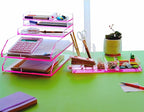 4-Piece Stackable Pink Acrylic Desk Organizer for Office or Home Desk Drawer Dividers, Makeup Vanity Storage Bins, Accessory 