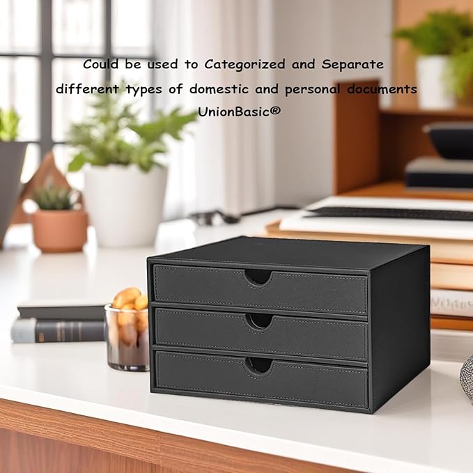 UnionBasic Document Organizer, 3-Drawer File Cabinet Document Storage Box, Office Desktop Filing Organizer, Elegent Grey