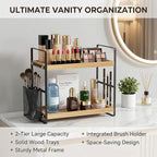 LEMIKKLE 2-Tier Wood Bathroom Counter Organizer with Basket,Waterproof Vanity Perfume Skincare Storage for Bathroom, Kitchen,