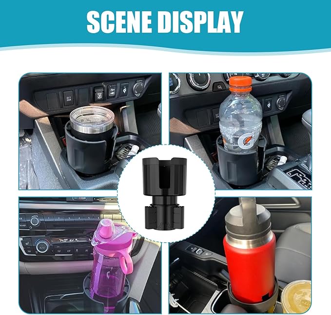 Car Cup Holder Extender, Drink Holder Extender with Extendable Base, Multifunction 360-degree Rotating Water Bottle Adapter, Suitable for Cars Trucks RVs (Black)