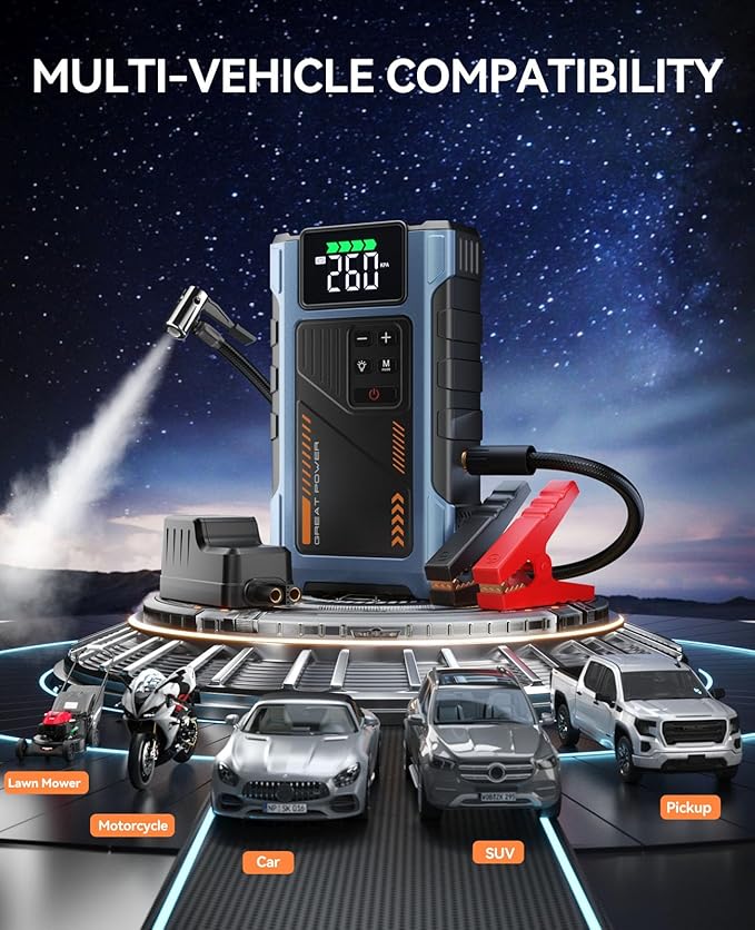 Car Battery Charger Jump Starter with Air Compressor, 4500A Jumper Box for Car Battery Portable Booster Jump Pack, 12V