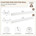 Fun Memories Picture Ledge Shelf, White Floating Shelves Set of 4, 48 Inch Picture Shelves for Wall with Ledge, Large Nursery