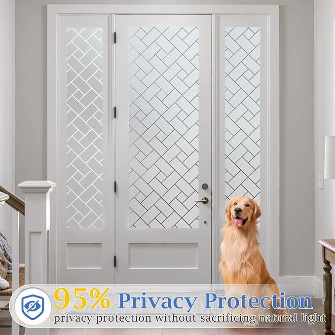 Coavas Frosted Window Privacy Film Static Cling Non-Adhesive for Glass Windows, Heat Control UV Blocking Sun Blocking Anti Glare, Day and Night Bathroom Home Office Cover, 35.4"x118"