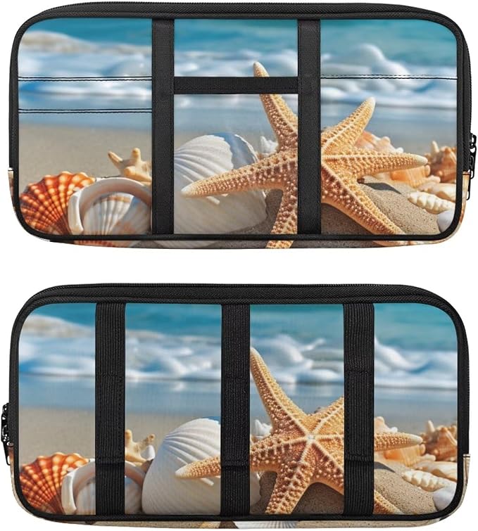 Beach Starfish Shell Car Visor Organizer Scratch-Resistant Sunvisor Organizers Auto Interior Car Accessories with Zipper Visor Storage Pouch Fits Most Vehicles, SUVs, Trucks Keep Tidy