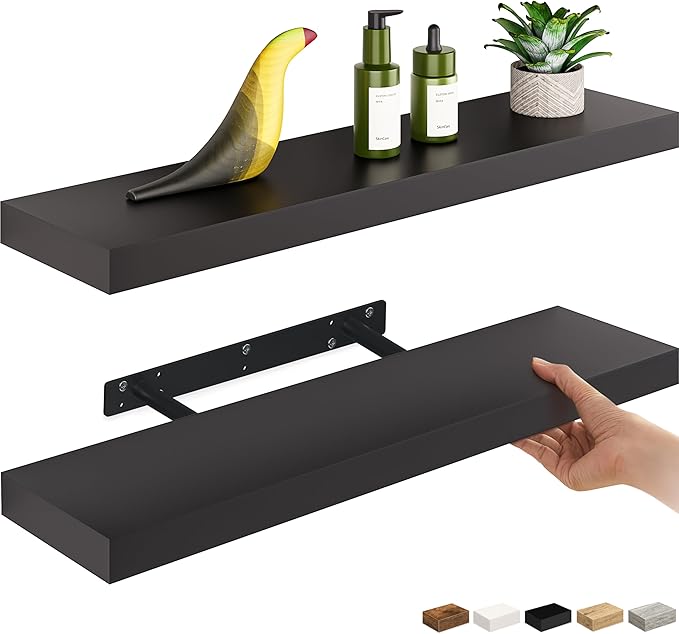 Ballucci Floating Shelves, 24" Wood Wall Shelf Set of 2, with Invisible Brackets for Bathroom, Living Room, Bedroom, Kitchen,